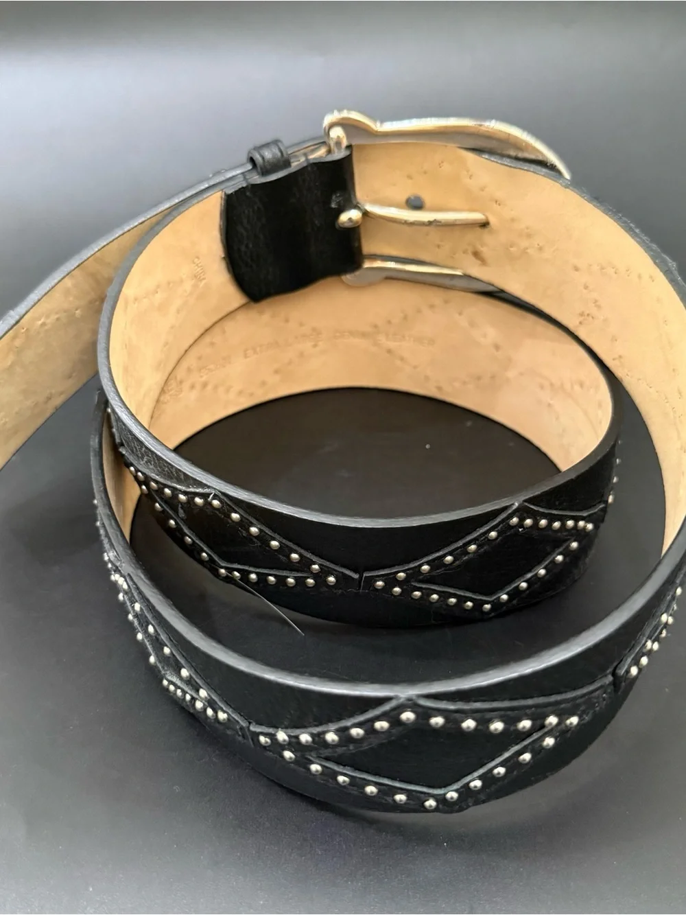MICHAEL Michael Kors Black Leather Geometric Diamond Studded Belt XL Waist 41-45